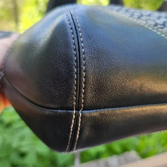 Coach Signature Shoulder Tote Bag Handbag Black and Tan Leather/canvas - Picture 7 of 15